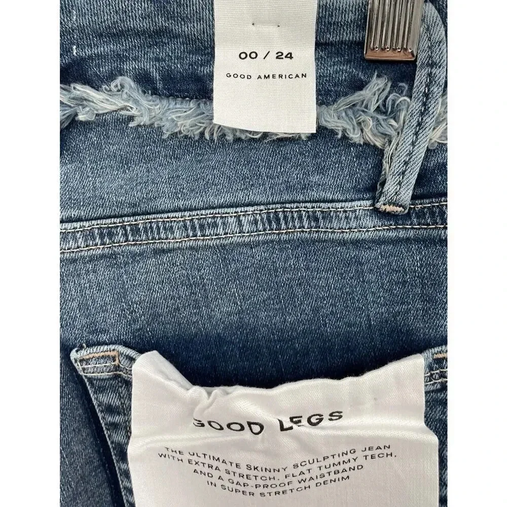 Good American Good Legs Under Fray Waistband High Rise Skinny Jeans Size 00 - Picture 13 of 13